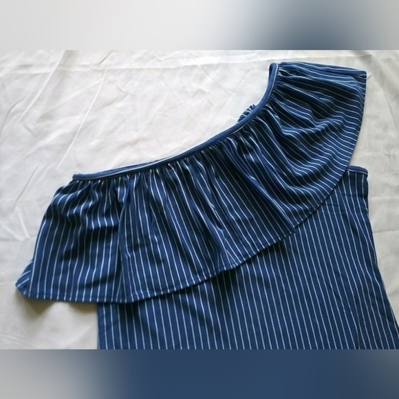 Mark Blue Bodysuit with Asymmetrical Ruffle Design - Picture 3 of 6